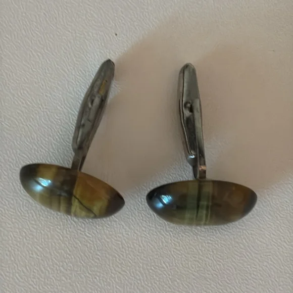 Vintage Tiger's Eye cufflinks silver Tone Brown Accents men's French cuffs - Picture 5 of 9